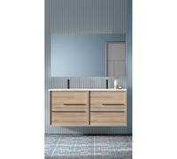Saniclass Prime Essential Ensemble meuble de salle de bains - 120x55x46cm - 2 vasques ovales blanches - 2 trous de robinet - 4 tiroirs - miroir rectangulaire - hêtre (bois) 2xSW892658/SW718719/SW72461
