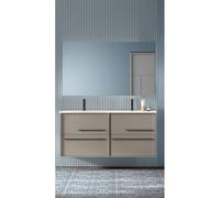 Saniclass Prime Essential Ensemble meuble de salle de bains - 120x55x46cm - 2 vasques ovales blanches - 2 trous de robinet - 4 tiroirs - miroir rectangulaire - taupe 2xSW892660/SW718719/SW724613