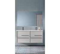 Saniclass Prime Essential Ensemble meuble de salle de bains - 120x55x46cm - 2 vasques rectangulaires blanches - 2 trous de robinet - 4 tiroirs - miroir rectangulaire - mat greige (gris) 2xSW892661/SW8