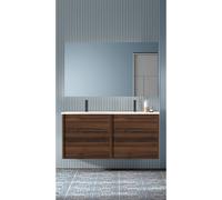 Saniclass Prime Essential Ensemble meuble de salle de bains - 120x55x46cm - 2 vasques rectangulaires blanches - 2 trous de robinet - 4 tiroirs - miroir rectangulaire - noyer (bois) 2xSW892659/SW804533
