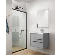 Saniclass Prime Essential Ensemble meuble de salle de bains - 60x55x46cm - 1 vasque ovale blanche - 1 trou de robinet - 2 tiroirs - miroir rectangulaire - mat greige (gris) SW892661/SW718716/SW724610