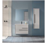 Saniclass Prime Essential Ensemble meuble de salle de bains - 80x55x46cm - 1 vasque rectangulaire blanche - 1 trou de robinet - 2 tiroirs - miroir rectangulaire - mat greige (gris) SW892666/SW804531/S