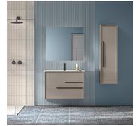 Saniclass Prime Essential Ensemble meuble de salle de bains - 80x55x46cm - 1 vasque rectangulaire blanche - 1 trou de robinet - 2 tiroirs - miroir rectangulaire - taupe SW892665/SW804531/SW724611