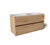 Saniclass Vita Meuble de salle de bain - 120x60x46cm - 2 tiroirs - sans poignée - 2 vasques - sans trous de robinet - trop-plein - céramique - chêne rustique SW1413860/SW773928
