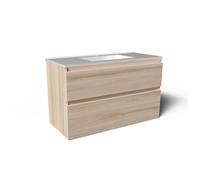 Saniclass Vita Meuble de salle de bains - 100x60x46cm - 2 tiroirs - sans poignée - 1 vasque - 1 trou de robinet - trop-plein - céramique - chêne clair SW1413855/SW804532