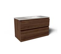 Saniclass Vita Meuble de salle de bains - 100x60x46cm - 2 tiroirs - sans poignée - 1 vasque - 1 trou de robinet - trop-plein - céramique - noyer SW1413852/SW804532