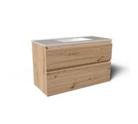 Saniclass Vita Meuble de salle de bains - 100x60x46cm - 2 tiroirs - sans poignée - 1 vasque - sans percage robinet - trop-plein - céramique - chêne rustique SW1413853/SW773927