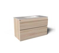 Saniclass Vita Meuble de salle de bains - 100x60x46cm - 2 tiroirs - sans poignée - 1 vasque - sans percage robinet - trop-plein - céramique - chêne clair SW1413855/SW773927