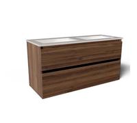 Saniclass Vita Meuble de salle de bains - 120x60x46cm - 2 tiroirs - sans poignée - 1 vasque - sans percage robinet - trop-plein - céramique - noyer SW1413856/SW773928