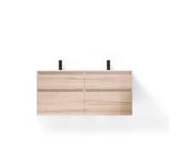 Saniclass Vita Meuble de salle de bains - 140x60x46cm - 4 tiroirs - sans poignée - 2 vasques - 2 trous de robinet - trop-plein - céramique - chêne clair 2x SW1413846/SW761663
