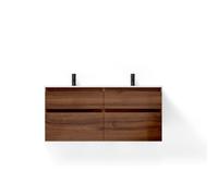 Saniclass Vita Meuble de salle de bains - 140x60x46cm - 4 tiroirs - sans poignée - 2 vasques - 2 trous de robinet - trop-plein - céramique - noyer 2x SW1413844/SW761663