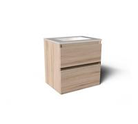 Saniclass Vita Meuble de salle de bains - 60x60x46cm - 2 tiroirs - sans poignée - 1 lavabo - sans percage pour robinet - trop-plein - céramique - chêne clair SW1413843/SW773925
