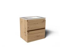 Saniclass Vita Meuble de salle de bains - 60x60x46cm - 2 tiroirs - sans poignée - 1 lavabo - sans percage robinet - trop-plein - céramique - chêne rustique SW1413841/SW773925
