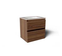 Saniclass Vita Meuble de salle de bains - 60x60x46cm - 2 tiroirs - sans poignée - 1 lavabo - sans trous de robinet - trop-plein - céramique - noyer SW1413840/SW773925