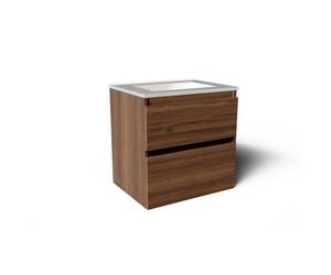Saniclass Vita Meuble de salle de bains - 60x60x46cm - 2 tiroirs - sans poignée - 1 lavabo - sans trous de robinet - trop-plein - céramique - noyer SW1413840/SW773925