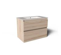 Saniclass Vita Meuble de salle de bains - 80x60x46cm - 2 tiroirs - sans poignée - 1 lavabo - sans trous de robinet - trop-plein - céramique - hêtre SW773926/SW1413850