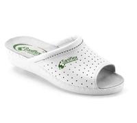 SANIFLEX Chaussons en cuir pour femme ouverts bout trous, Blanc, 35 EU