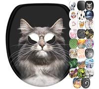 Sanilo Abattant WC avec frein de chute et libération rapide, Siège de WC amovible par simple pression sur un bouton, Montage facile par le haut (Cool Cat)