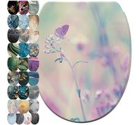 Sanilo Abattant WC avec frein de chute et libération rapide, Siège de WC amovible par simple pression sur un bouton, Montage facile par le haut (Meadow)