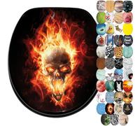 Sanilo Abattant WC frein de chute, Grande sélection de lunettes de toilette avec abaissement automatique, Fixation facile (Crâne enflammé)