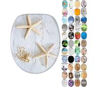 Sanilo Abattant WC frein de chute, Grande sélection de lunettes de toilette avec abaissement automatique, Fixation facile (Étoile de mer gris)