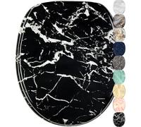Sanilo Abattant WC frein de chute, Grande sélection de lunettes de toilette avec abaissement automatique en marbre, Fixation facile (Marbre Noir)