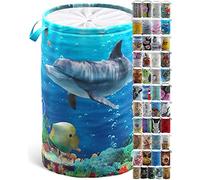 Sanilo Panier à linge, Corbeille à linge ronde, 60 litres, Sac à linge pliable avec des poignées (Dauphin Coraux)