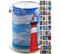 Sanilo Panier à linge, Corbeille à linge ronde, 60 litres, Sac à linge pliable avec des poignées (Phare)