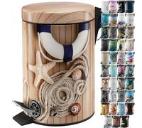 Sanilo Poubelle de Salle de Bain 3L avec système d’abaissement automatique, Nombreuses nouvelles Poubelles à Cosmétiques au choix, Poubelle avec seau intérieur (Maritime)