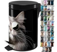 Sanilo Poubelle de Salle de Bain 3L avec système d’abaissement automatique, Nombreuses nouvelles Poubelles à Cosmétiques au choix, Poubelle avec seau intérieur (Cool Cat)