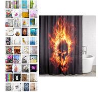 Sanilo Rideau de Douche, Large Choix de Beaux Rideaux de Bain, Haute qualité, 12 Anneaux Inclus, Imperméable, Effet Anti-moisissures (180 x 200 cm, Crâne entflammé)