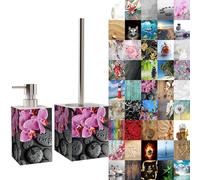 Sanilo Salle de Bain Set | Grande sélection | Distributeur de Savon et Brosse de Toilette | Design élégant, Chic | Un bel accroche-Regard pour la Salle de Bain (Madeira)