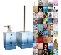 Sanilo Salle de Bain Set | Grande sélection | Distributeur de Savon et Brosse de Toilette | Design élégant, Chic | Un bel accroche-Regard pour la Salle de Bain (Gouttes)