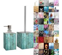 Sanilo Salle de Bain Set | Grande sélection | Distributeur de Savon et Brosse de Toilette | Design élégant, Chic | Un bel accroche-Regard pour la Salle de Bain (Lumber)