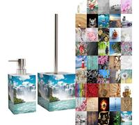 Sanilo Salle de Bain Set | Grande sélection | Distributeur de Savon et Brosse de Toilette | Design élégant, Chic | Un bel accroche-Regard pour la Salle de Bain (Cascade)