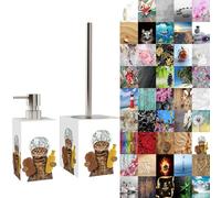 Sanilo Salle de Bain Set | Grande sélection | Distributeur de Savon et Brosse de Toilette | Design élégant, Chic | Un bel accroche-Regard pour la Salle de Bain (Douche Chats)