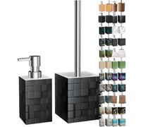 Sanilo Salle de Bain Set, Grande sélection, Distributeur de Savon et Brosse WC et Porte Brosse, Design élégant, Chic, Un bel accroche-Regard pour la Toilette (Cube)
