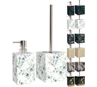 Sanilo Salle de Bain Set, Grande sélection, Distributeur de Savon et Brosse WC et Porte Brosse, Design élégant, Chic, Un bel accroche-Regard pour la Toilette (Eucalyptus)