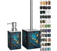 Sanilo Salle de Bain Set, Grande sélection, Distributeur de Savon et Brosse WC et Porte Brosse, Design élégant, Chic, Un bel accroche-Regard pour la Toilette (Marbre Cobalt)