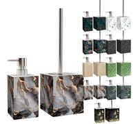 Sanilo Salle de Bain Set, Grande sélection, Distributeur de Savon et Brosse WC et Porte Brosse, Design élégant, Chic, Un bel accroche-Regard pour la Toilette (Marbre Abstrait)
