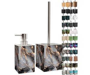 Sanilo Salle de Bain Set, Grande sélection, Distributeur de Savon et Brosse WC et Porte Brosse, Design élégant, Chic, Un bel accroche-Regard pour la Toilette (Marbre Abstrait)