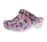 Sanita Animal Leopard | Sabots Ouvert | Produit Original Fabriqué à la Main pour Femme | Assise Plantaire de Forme Anatomique avec Mousse Souple | Bride de Talon réglable | Rose | 39 EU