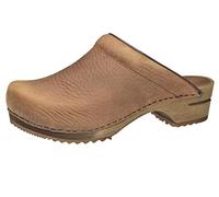 Sanita Chrissy | Sabots Ouverts | Produit Original Fabriqué à la Main pour Femme | Sabots en Cuir avec Semelle en Bois | Marron | 41 EU
