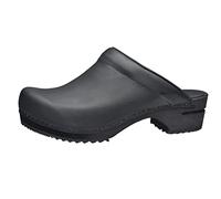 Sanita Chrissy | Sabots Ouverts | Produit Original Fabriqué à la Main pour Femme | Sabots en Cuir avec Semelle en Bois | Noir | 40 EU