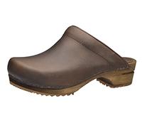 Sanita Chrissy | Sabots Ouverts | Produit Original Fabriqué à la Main pour Femme | Sabots en Cuir avec Semelle en Bois | Marron foncé | 36 EU