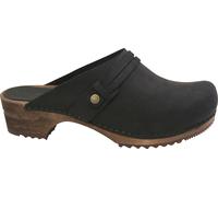 Sanita Ursana | Sabots Ouverts | Produit Original Fabriqué à la Main pour Femme | Sabots en Cuir avec Semelle en Bois | Noir | 41 EU