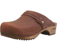 Sanita Ursana | Sabots Ouverts | Produit Original Fabriqué à la Main pour Femme | Sabots en Cuir avec Semelle en Bois | Marron | 36 EU