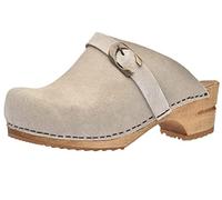Sanita Hedi | Sabots Ouverts | Produit Original Fabriqué à la Main pour Femme | Sabots en Cuir avec Semelle en Bois | Semelle Durable | Beige | 39 EU