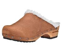 Sanita Hese | Sabots Ouverts | Produit Original Fabriqué à la Main pour Femme | Sabots en Cuir avec Semelle en Bois et Doublure en Laine | Matériaux durables | Marron | 39 EU
