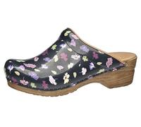 Sanita Illo, Cuir Vernis | Sabots Ouvert | Produit Original Fabriqué à la Main pour Femme | Assise Plantaire de Forme Anatomique avec Mousse Souple | Noir | 37